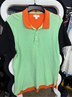 bp Men’s Light Green Polo with Orange Collar and Black Sleeves